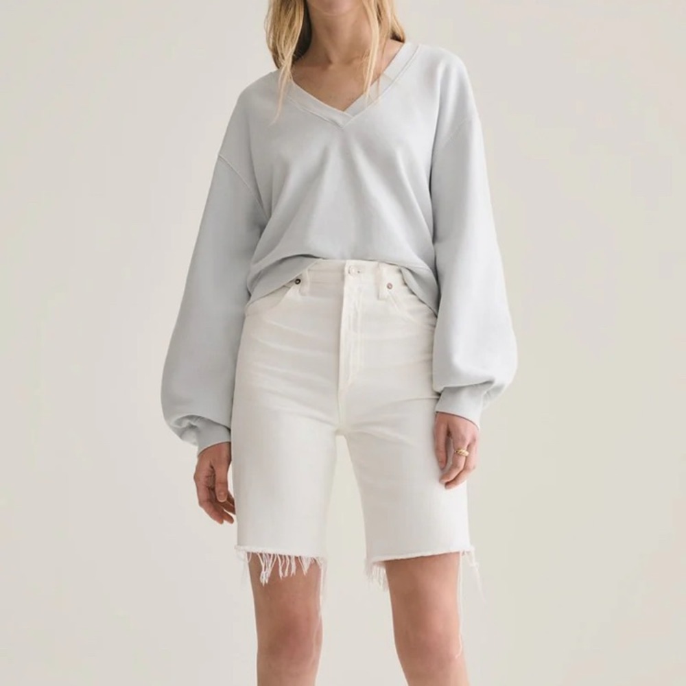 Agolde High Rise White Denim Shorts